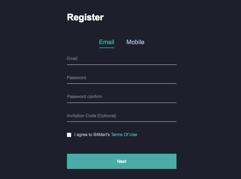 Регистрация на Bitmart