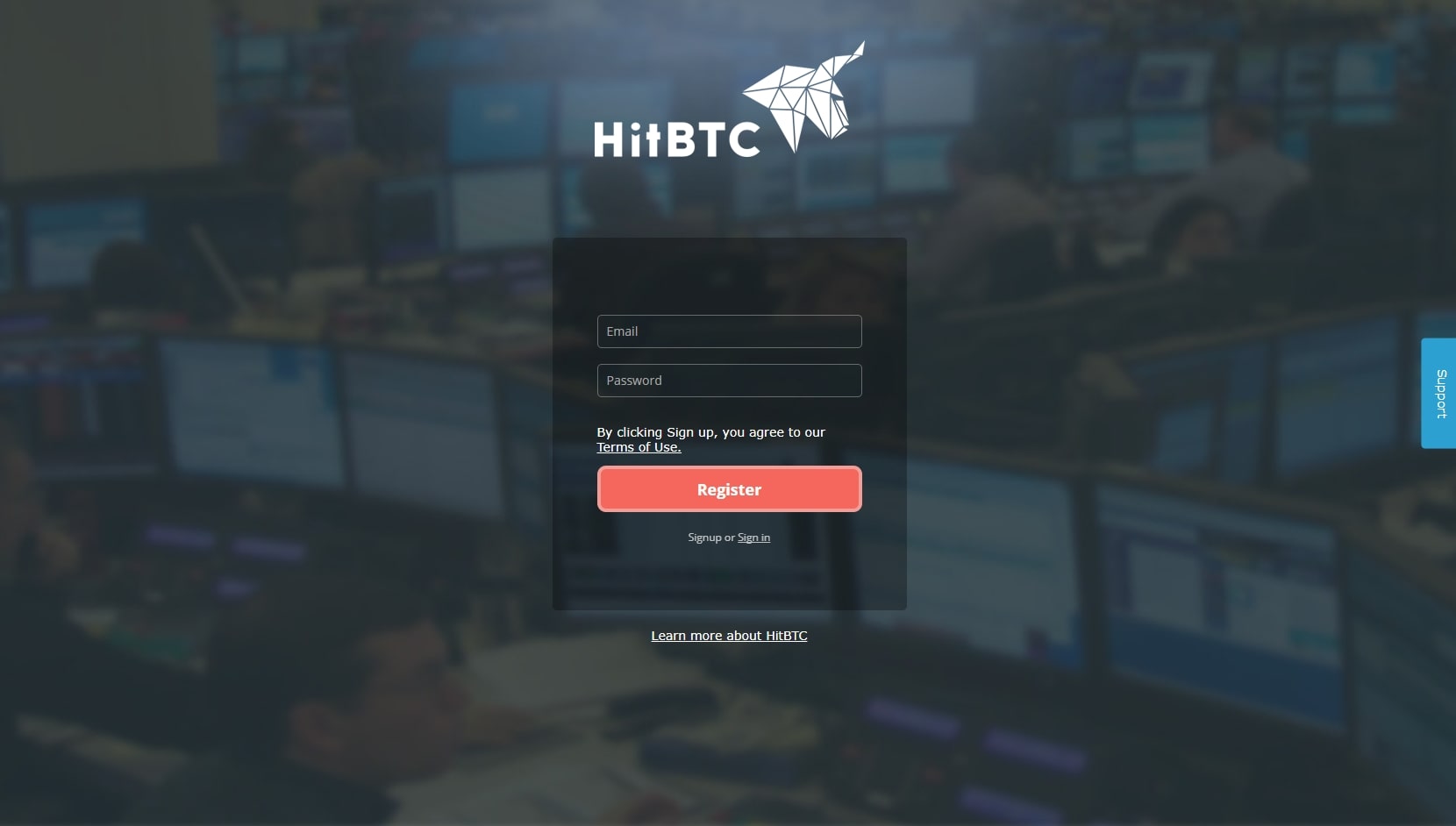 Процесс регистрации на бирже HitBTC