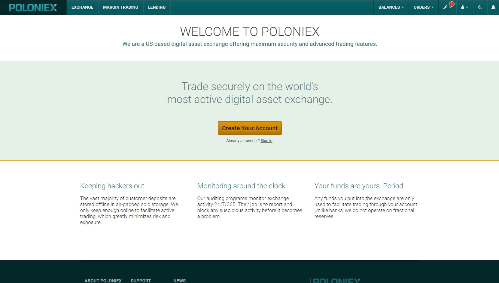 Главная страница сайта Poloniex